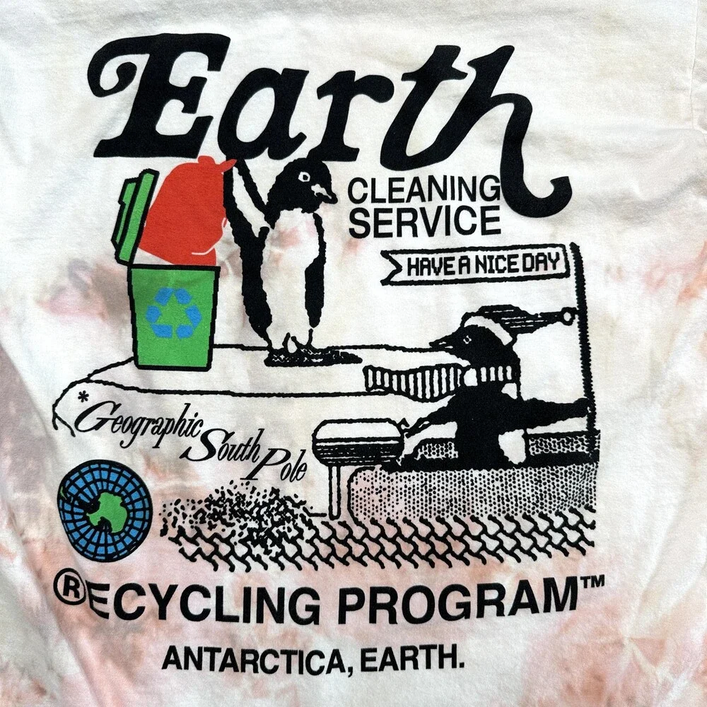 MARKET Shirt Mens Small White Pink Tie Dye Earth Cleaning Service Graphic Tee